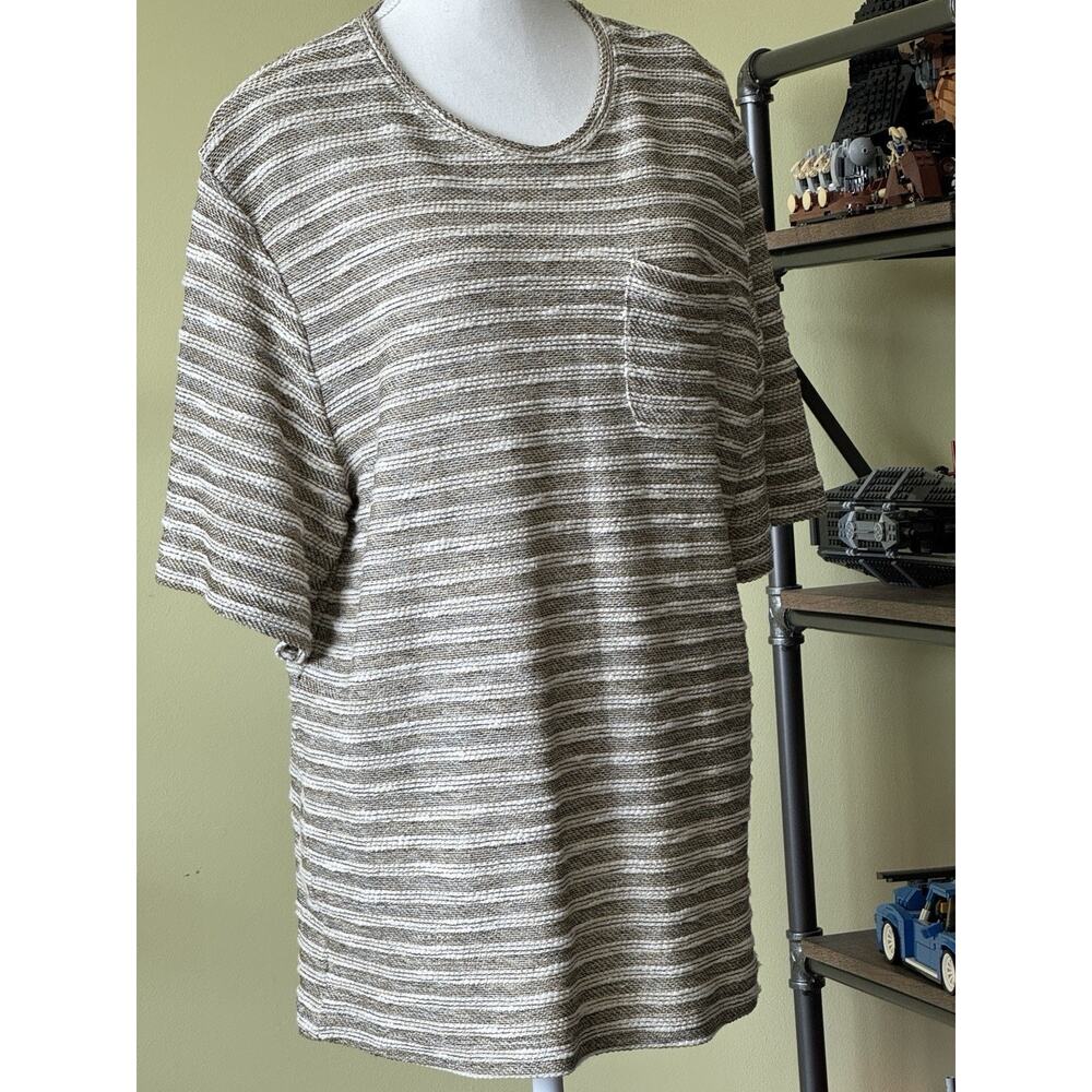 FRYE Textured Striped Knit Pocket Tee Shirt Women’s Large Cotton Blend Rustic